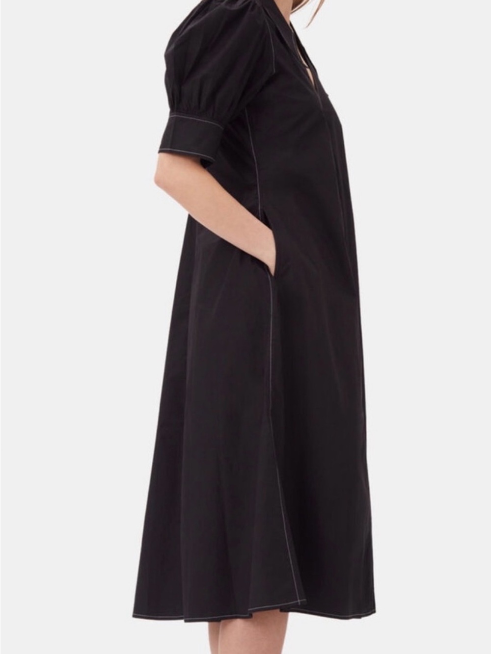 Ganni poplin neck dress